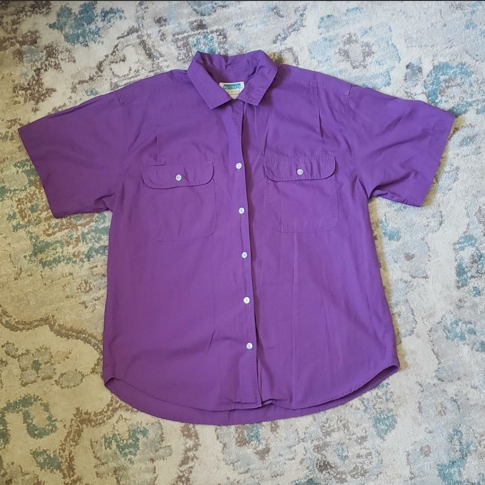 PARTNERS MERVYNS Vintage Medium Purple Short Sleeve Collared Button Up Shirt